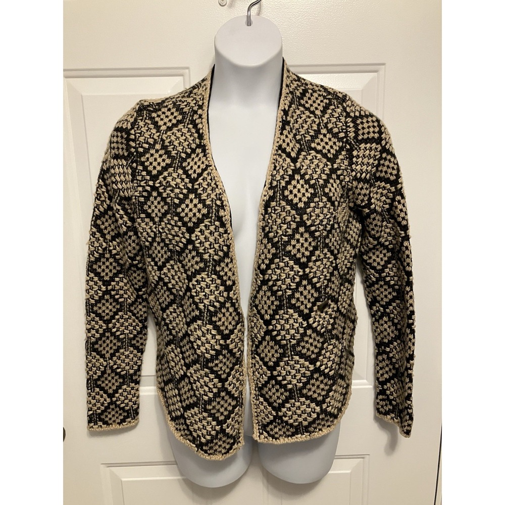 Lucky Brand Sweater Size Large Cardigan Boho Wool blend Beige Black Women’s